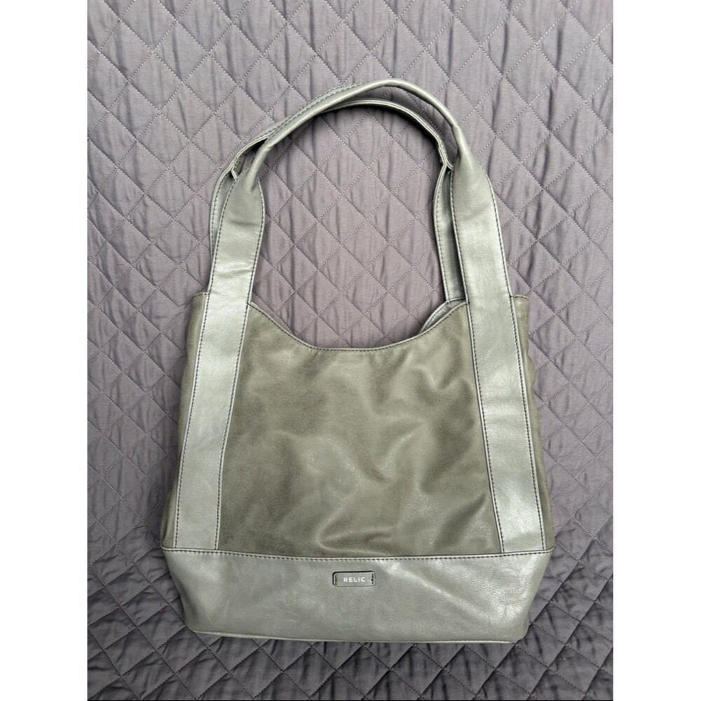 Relic by Fossil Silver Gray Tote Shoulder Bag Purse w/Dual Texture, Drop Handles